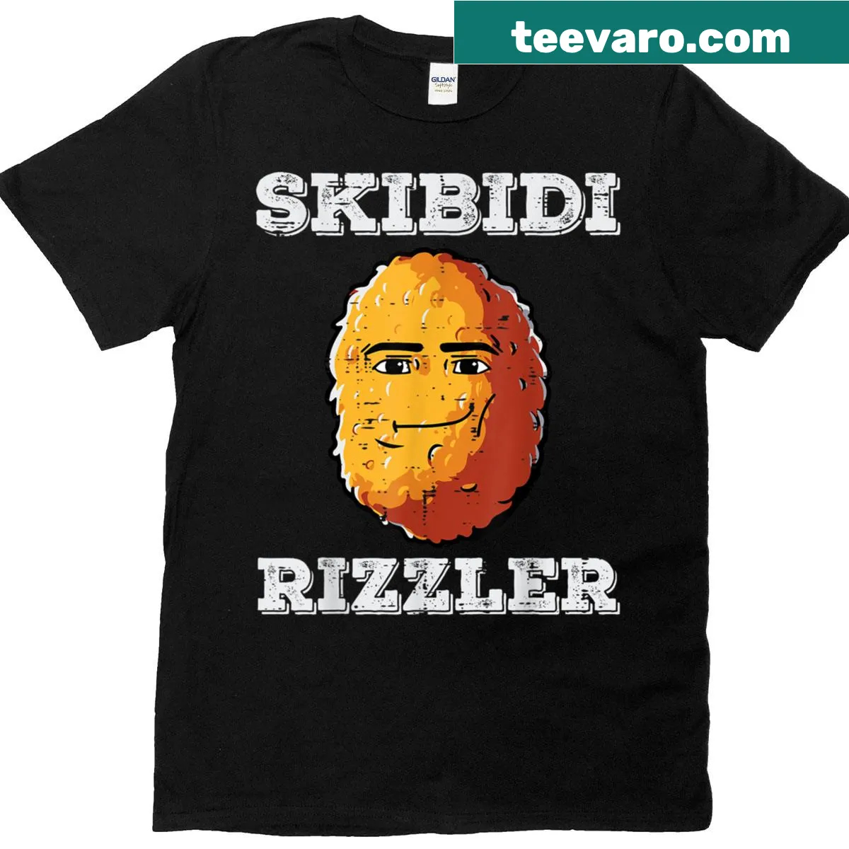 Funny meme T-shirt with 'Potato Skibidi Rizzler' text — on a men's t-shirt