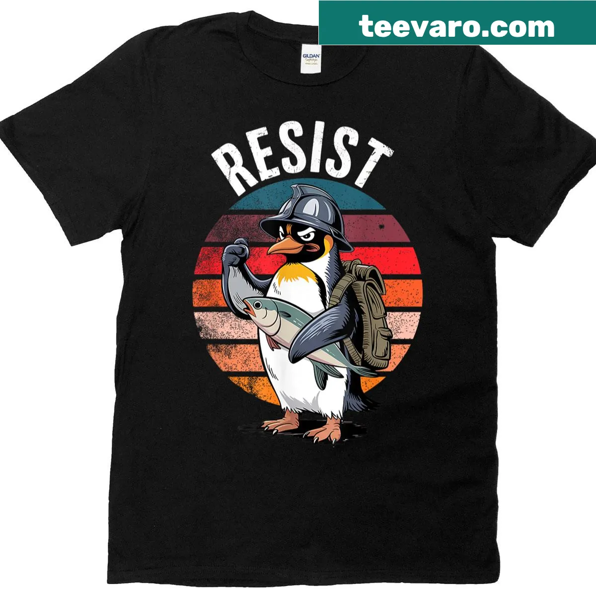 Funny penguin illustration with a protest theme on a T-shirt — on a men's t-shirt