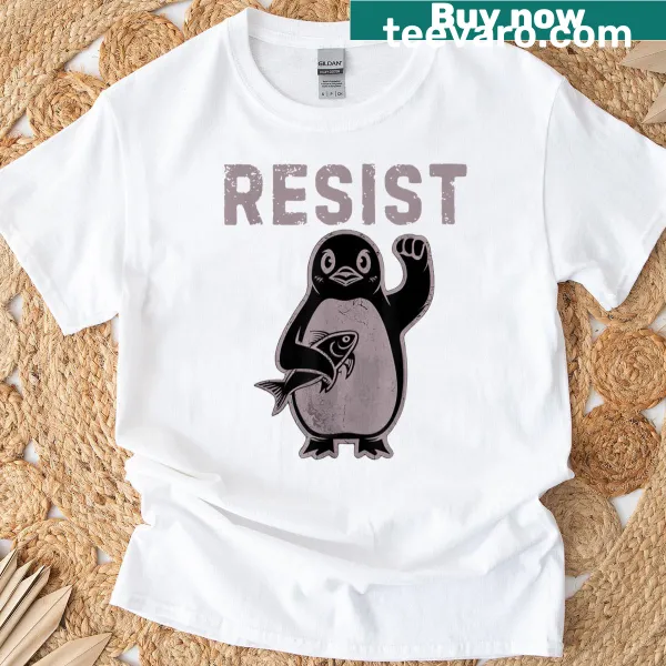 Cartoon penguins with flippers raised, promoting activism