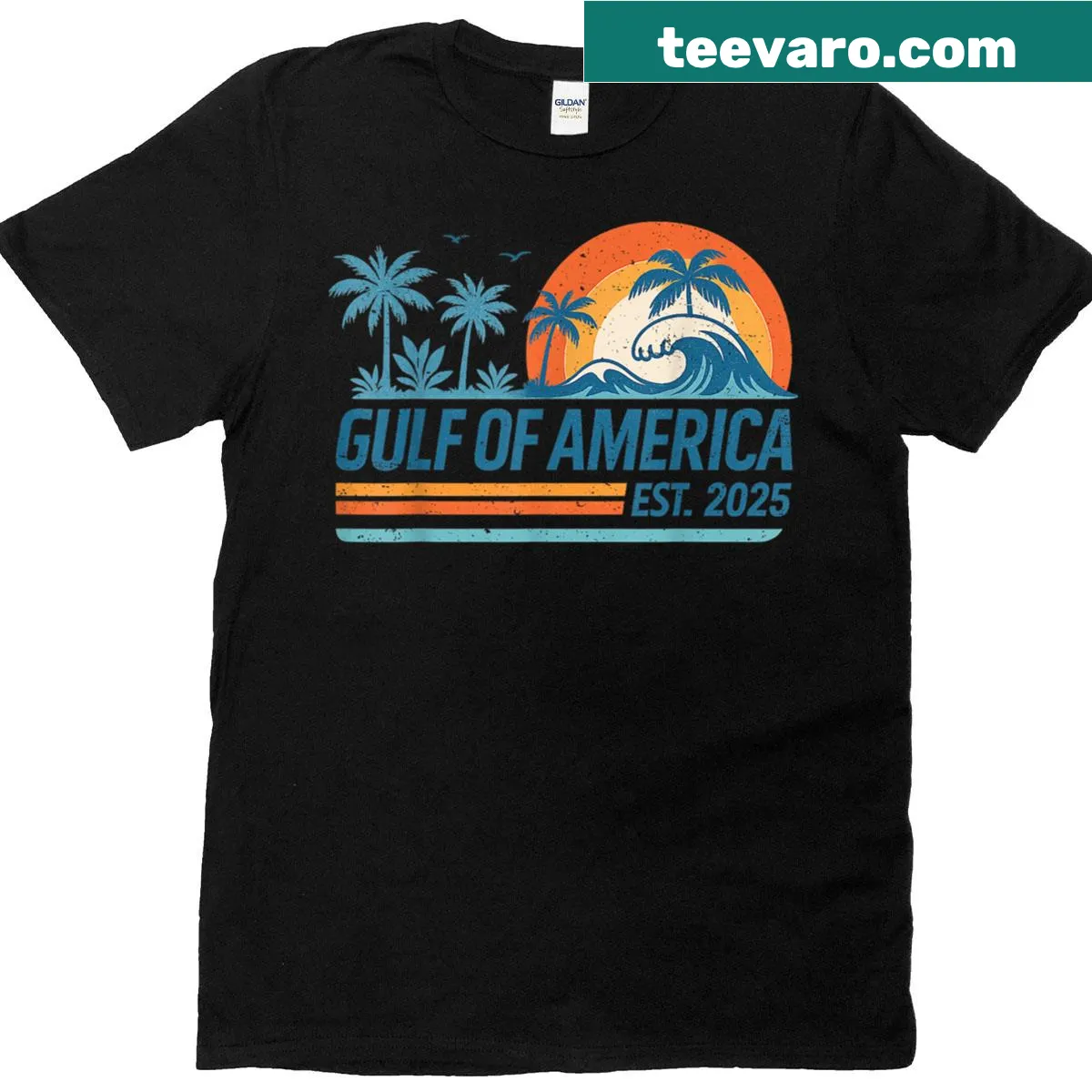 Vintage 'Gulf Of USA' text with American flag on a T-shirt — on a men's t-shirt