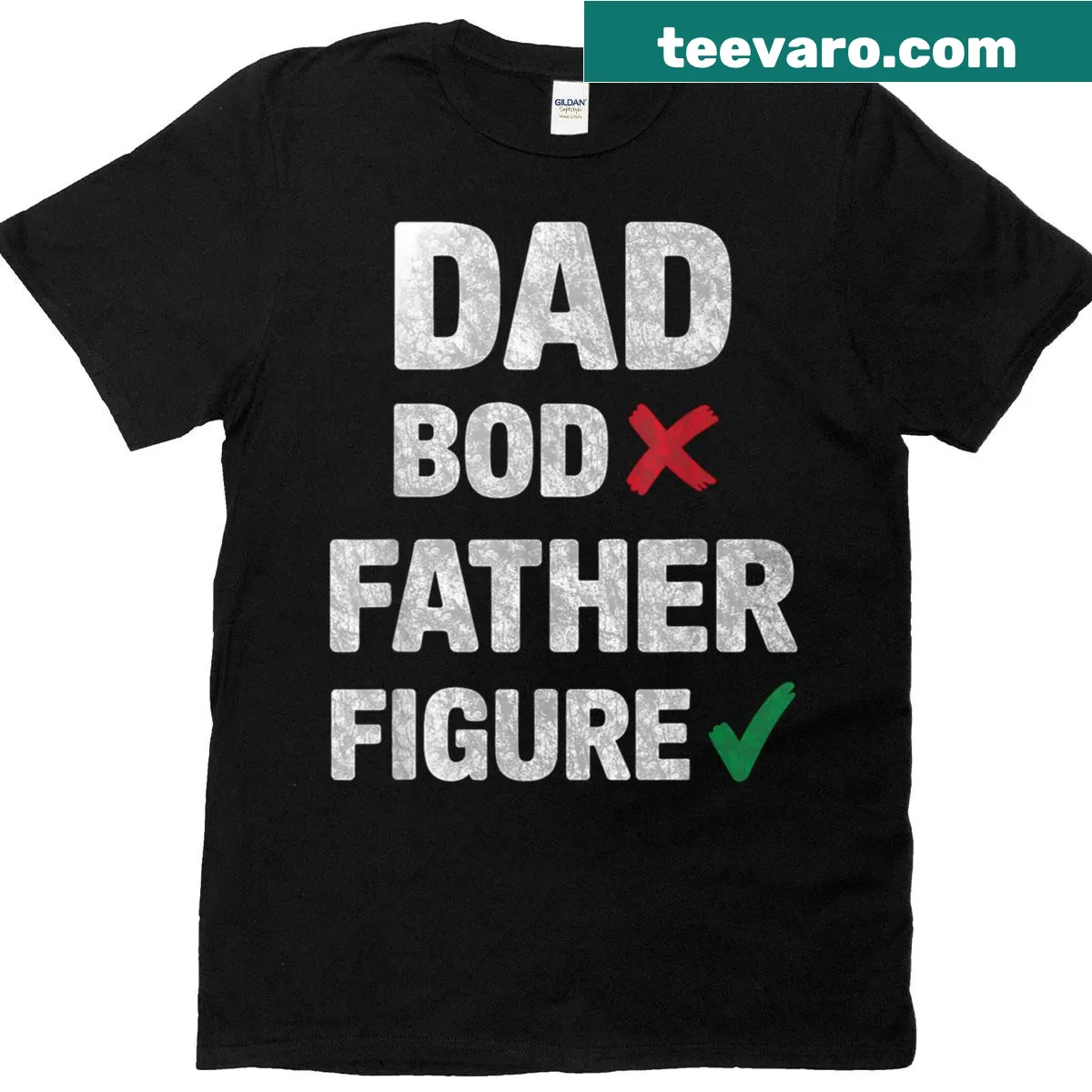 Vintage-style T-shirt with humorous text about dad bods and father figures — on a men's t-shirt