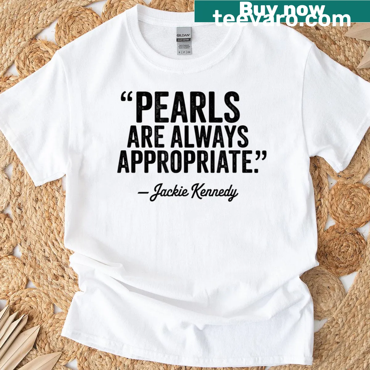 Vintage-inspired t-shirt with pearls and classic fashion text — on a men's t-shirt