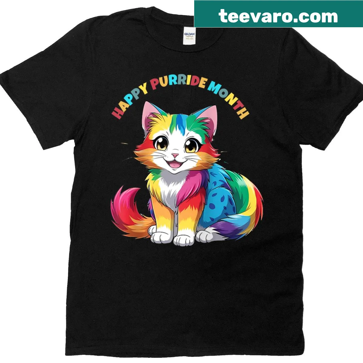 Raglan baseball tee with rainbow cat design for Pride Month — on a men's t-shirt