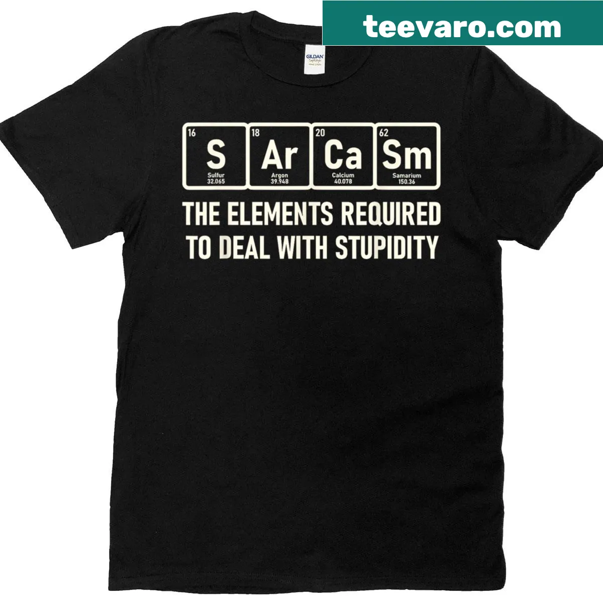 Periodic table graphic with sarcastic quotes on a t-shirt — on a men's t-shirt