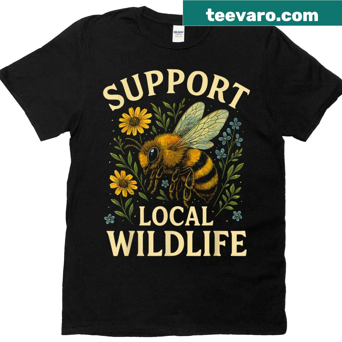 Earth Day t-shirt promoting bee conservation — on a men's t-shirt