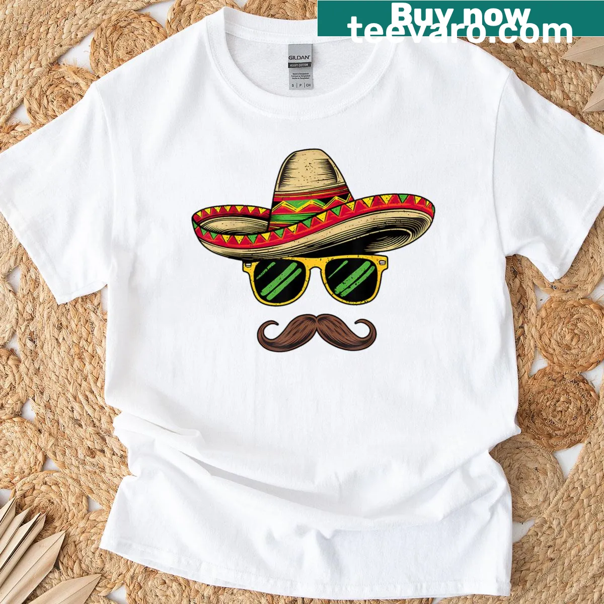 Sombrero face illustration for Cinco de Mayo on a T-shirt — on a men's t-shirt