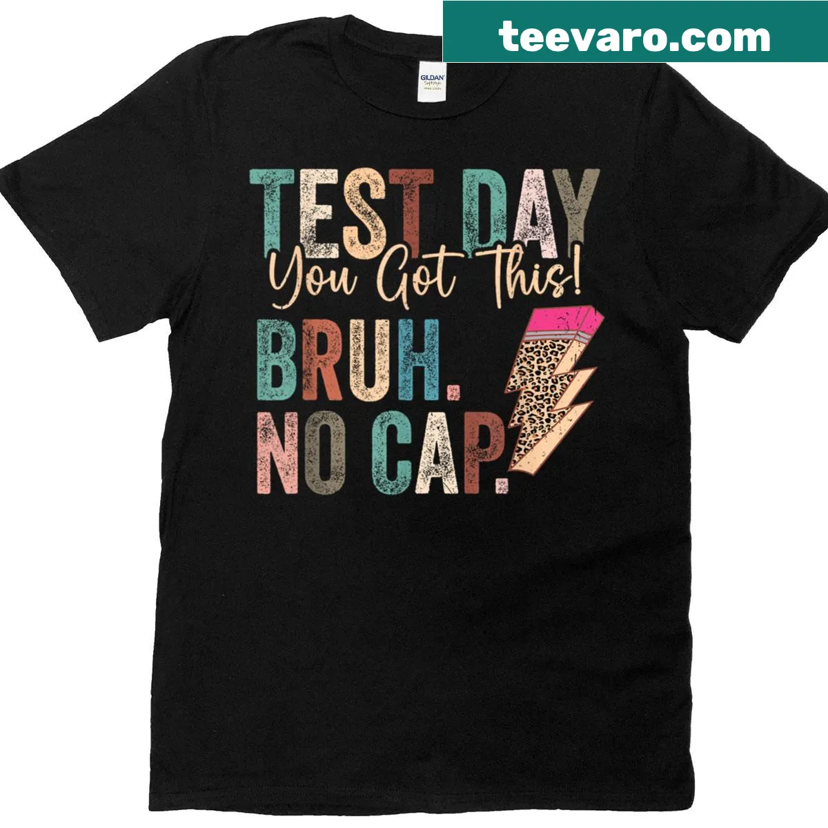 Motivational T-shirt for state testing day with supportive message — on a men's t-shirt