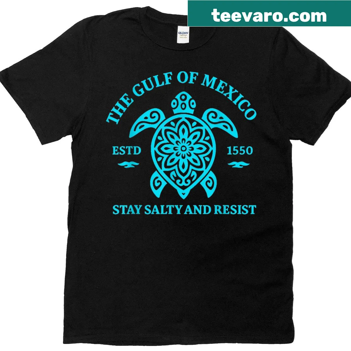 T-shirt with 'Stay The Gulf Of Mexico' and turtle illustration — on a men's t-shirt