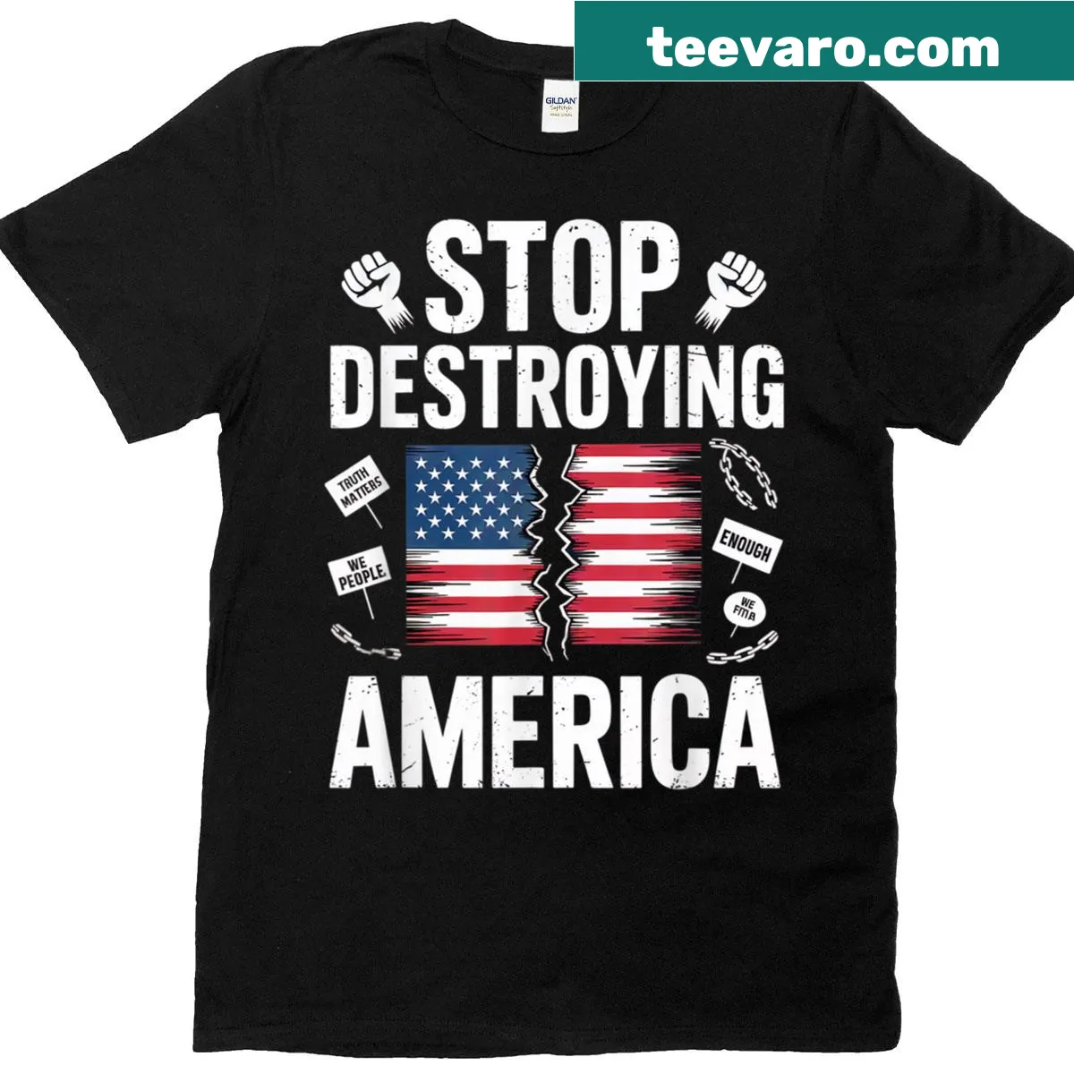 Anti-Trump protest message on a t-shirt — on a men's t-shirt