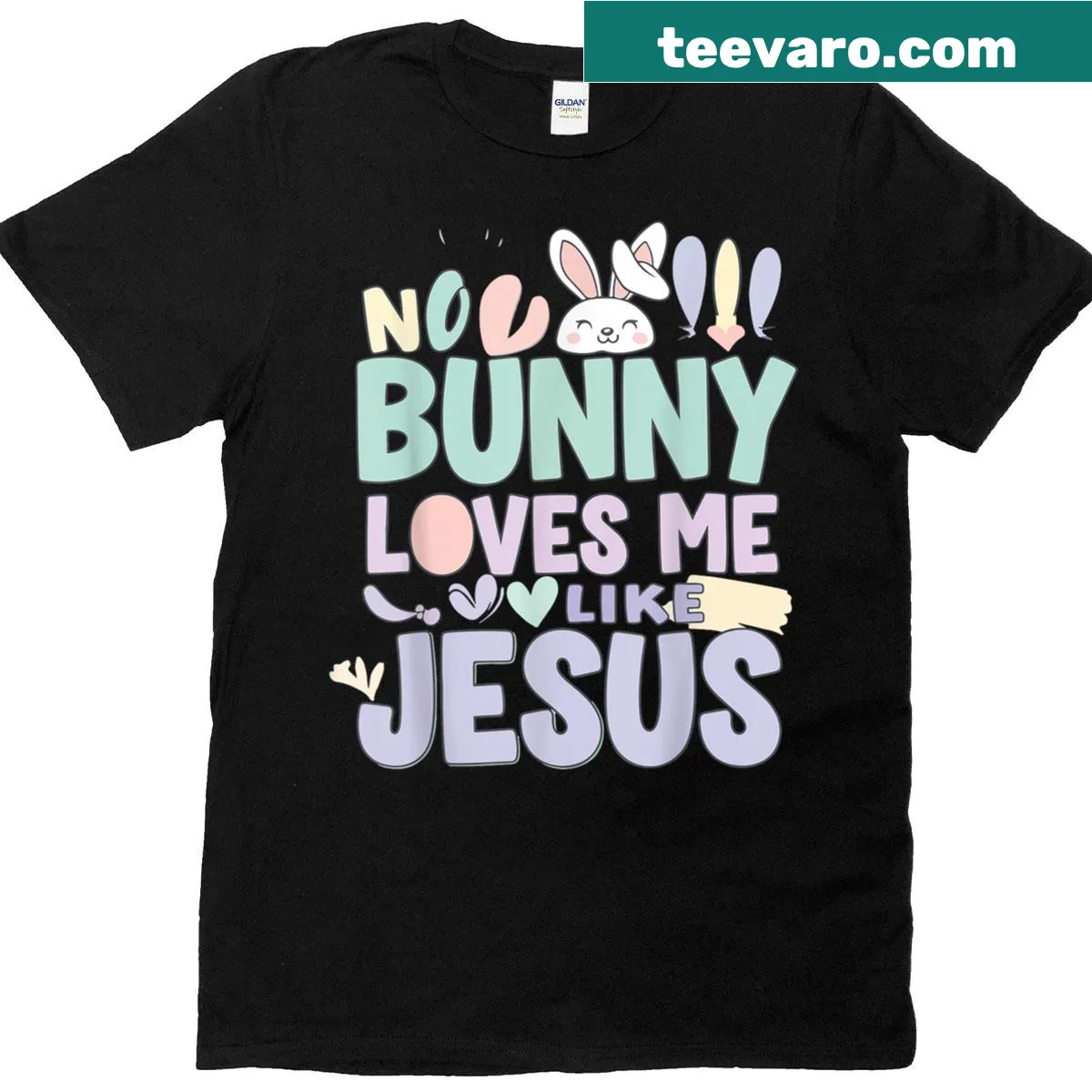 Cute toddler t-shirt featuring a bunny and a Christian saying for Easter. — on a men's t-shirt