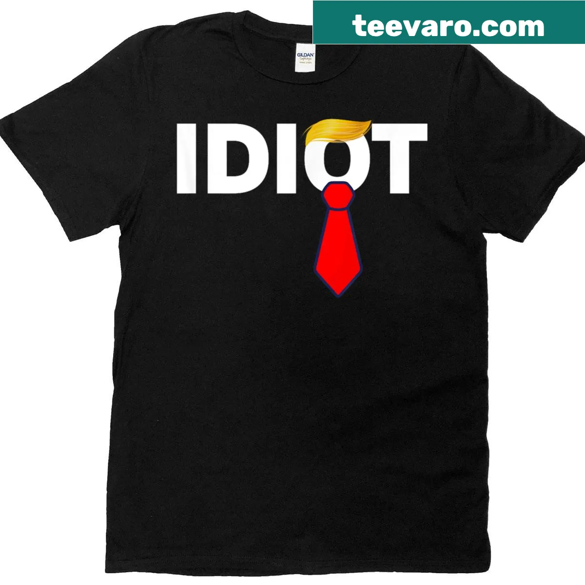 T-shirt with the phrase 'Trump Idiot' and an anti-trump message. — on a men's t-shirt