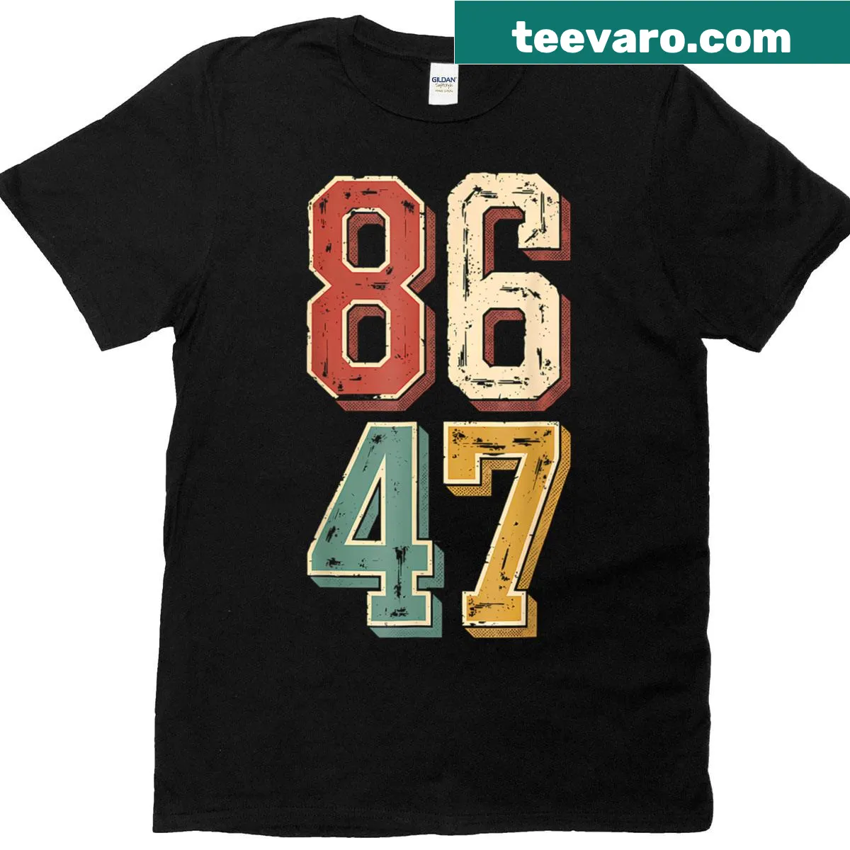 Vintage T-shirt featuring political graphics related to Trump and the 86 47 theme — on a men's t-shirt