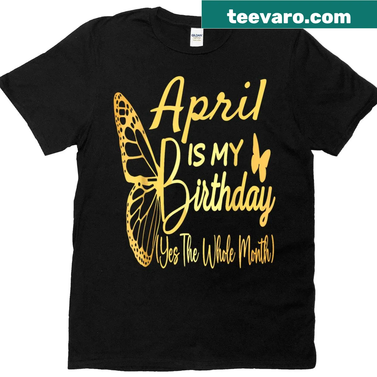 T-shirt celebrating April birthdays for women with fun typography — on a men's t-shirt