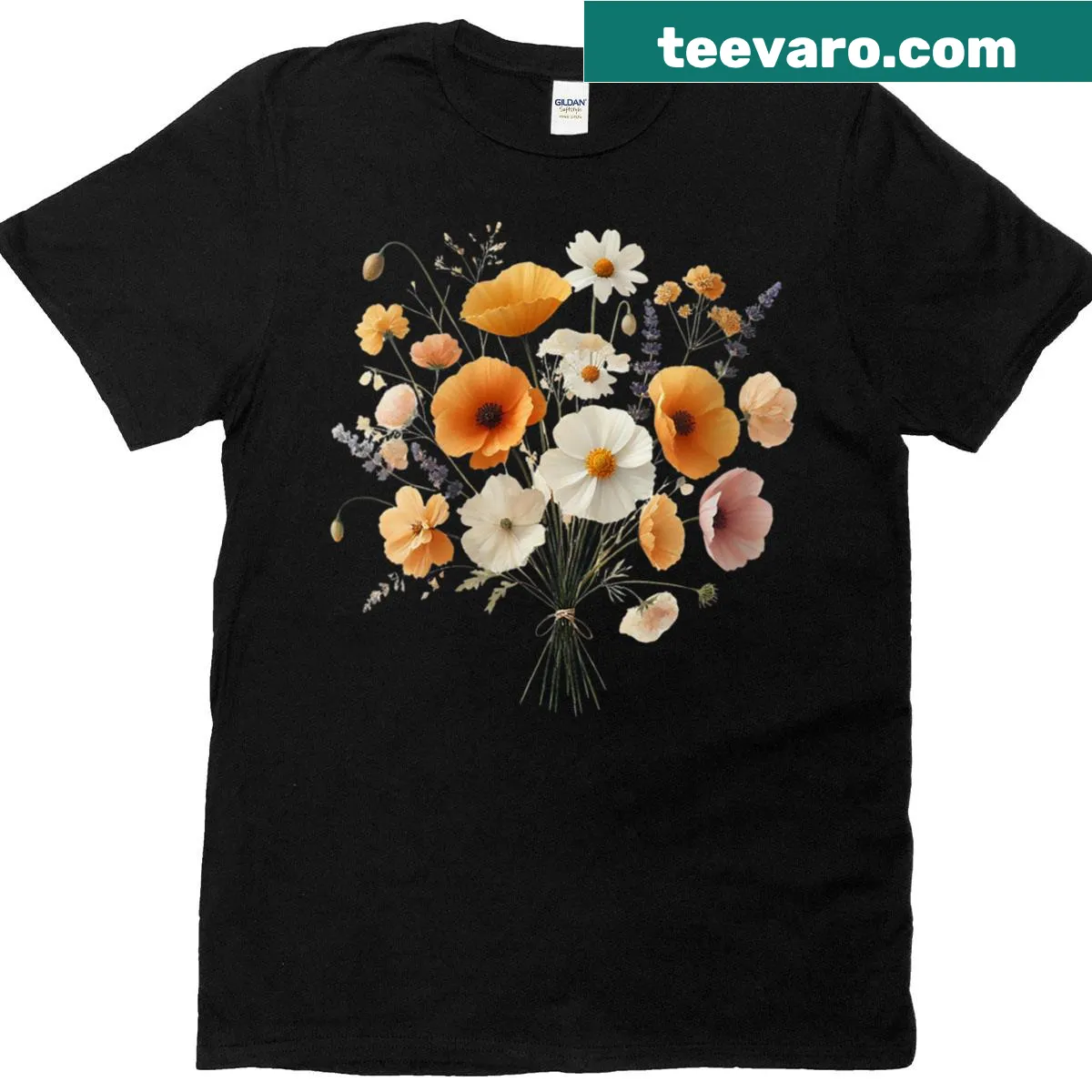 Floral T-shirt celebrating Lesbian Pride Month with wildflower design — on a men's t-shirt