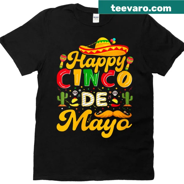 Cinco De Mayo t-shirt with taco and guitar illustration