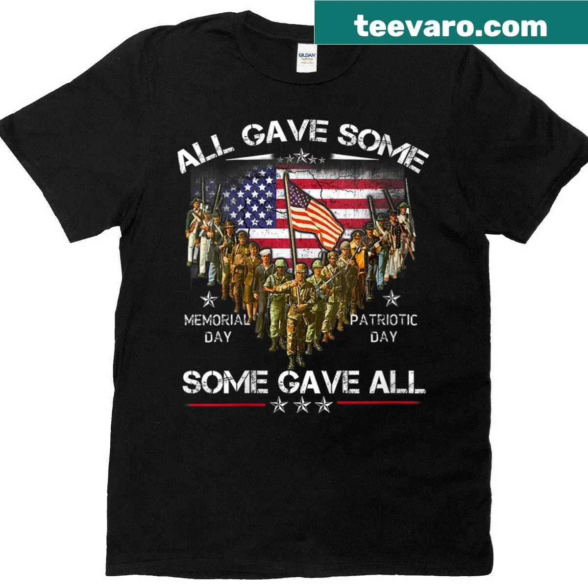 Memorial Day t-shirt with US flag and 'Some Gave All' text — on a men's t-shirt