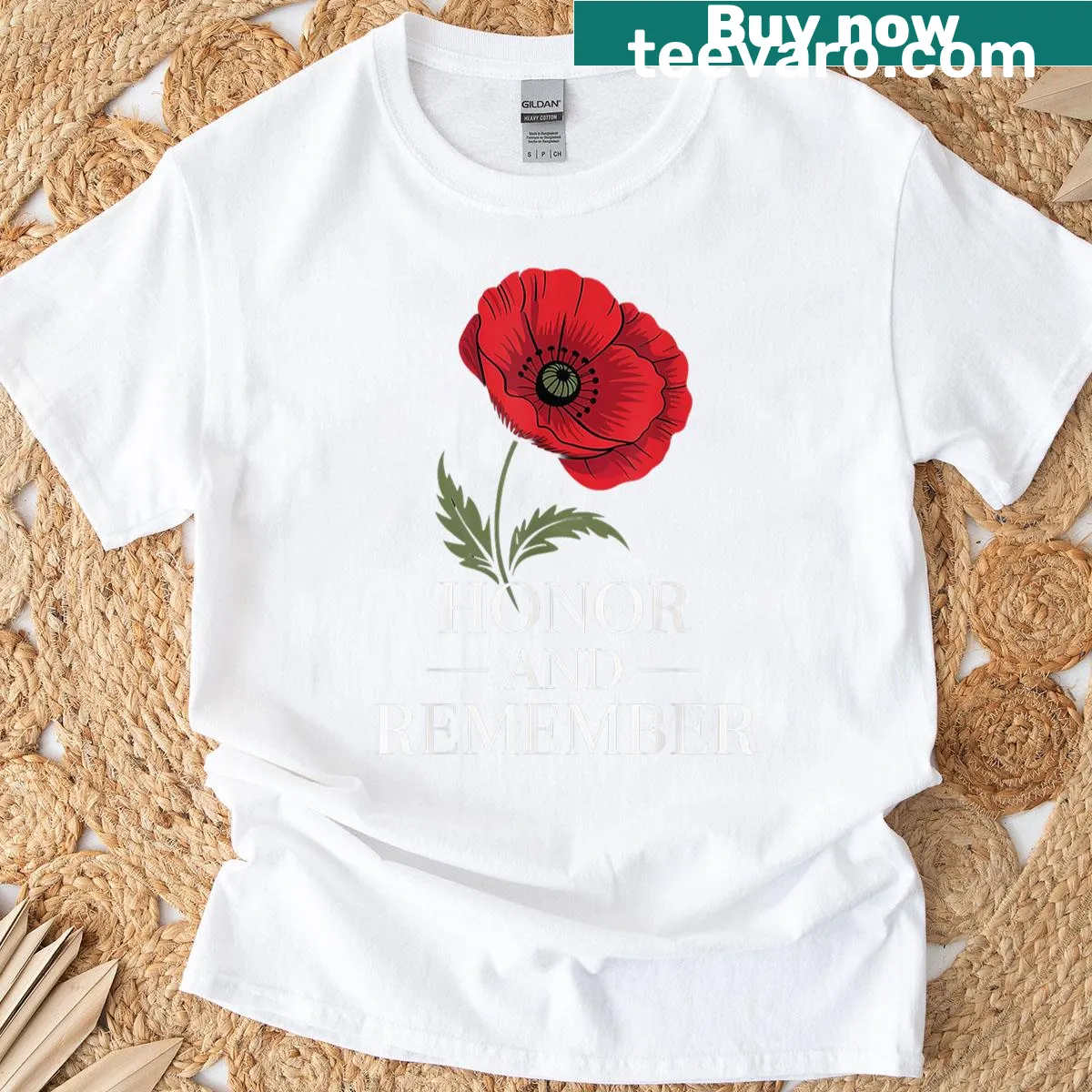 Vintage t-shirt with poppy flower graphic for Memorial Day. — on a men's t-shirt