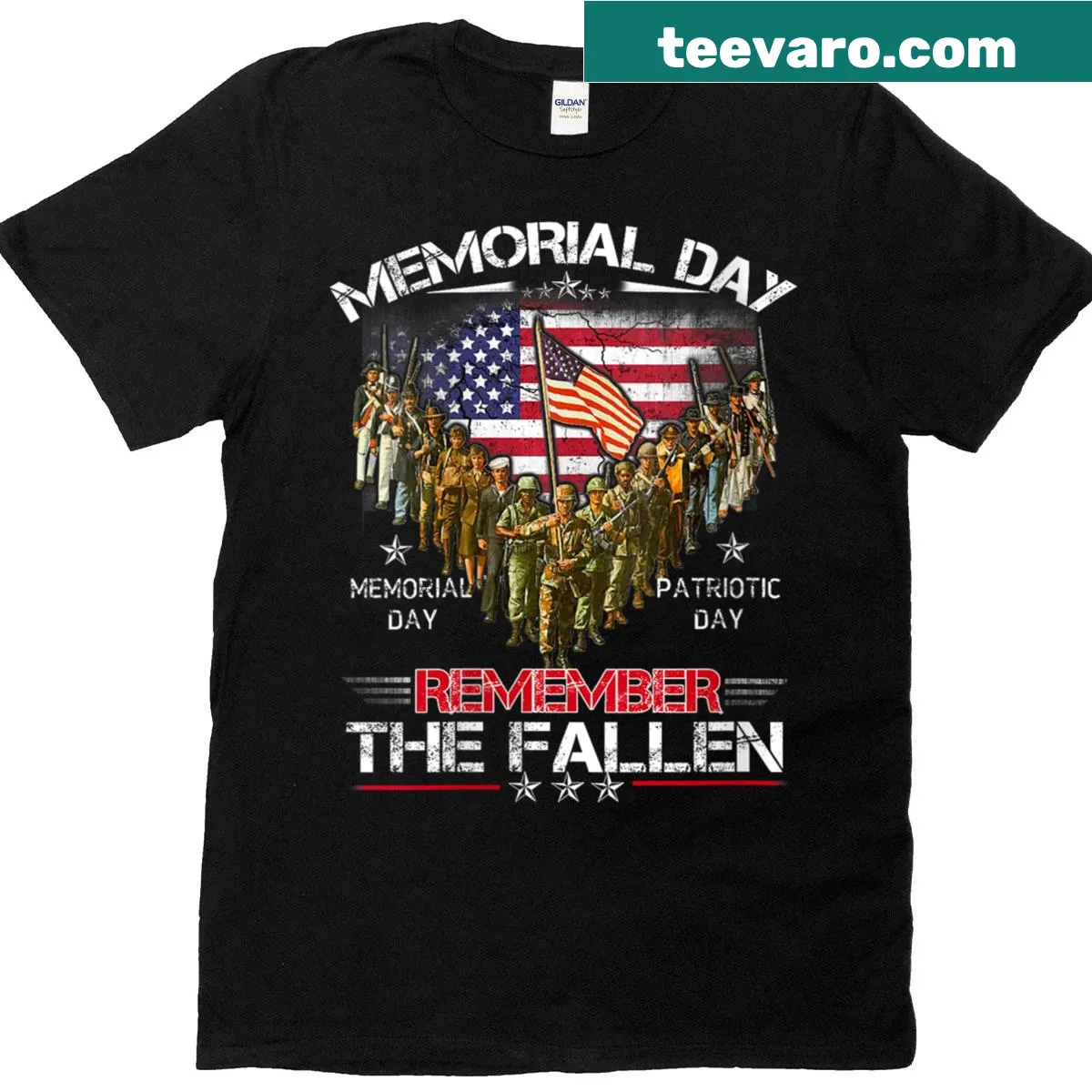Veteran tribute t-shirt with USA flag and remembrance message — on a men's t-shirt