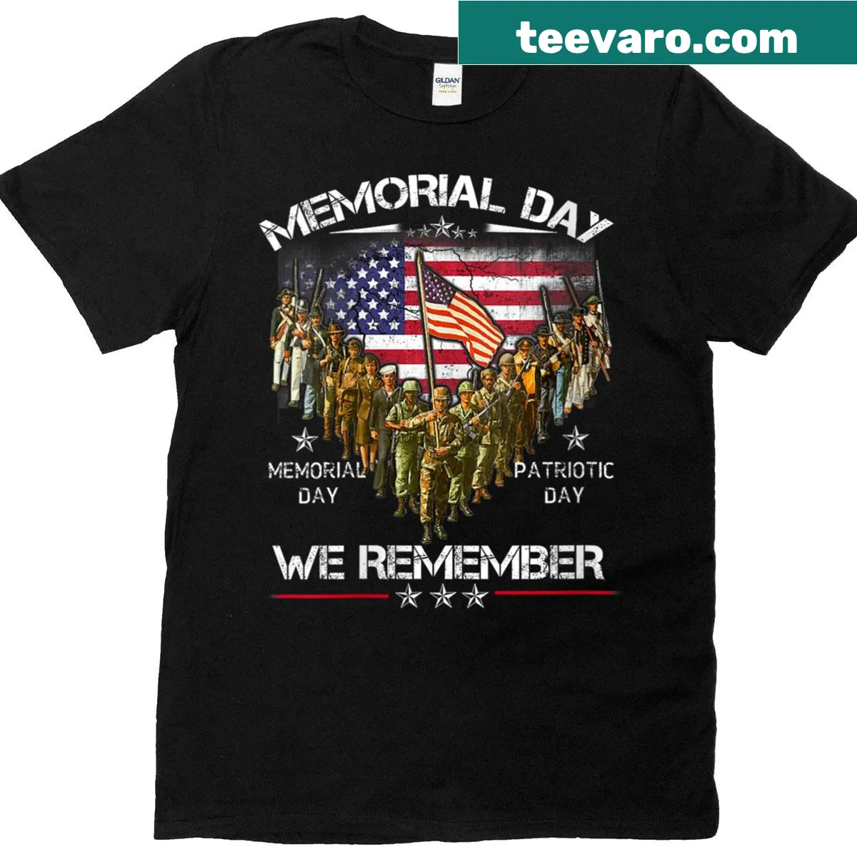 Distressed US flag shirt with 'We Remember' for women to honor military — on a men's t-shirt