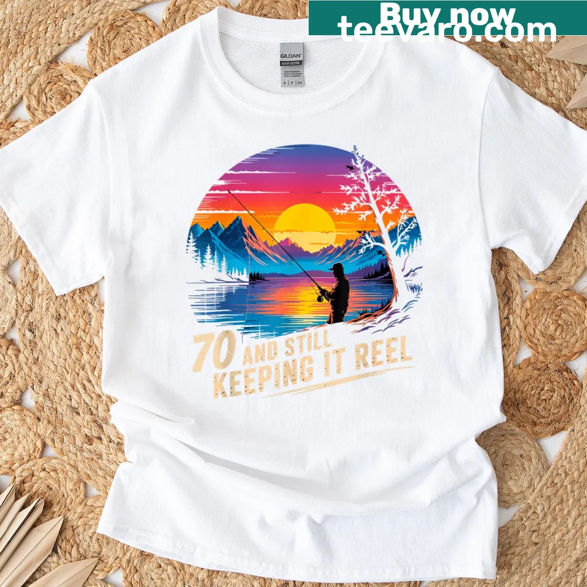 Fun fishing-themed design for a 70th birthday shirt. — on a men's t-shirt
