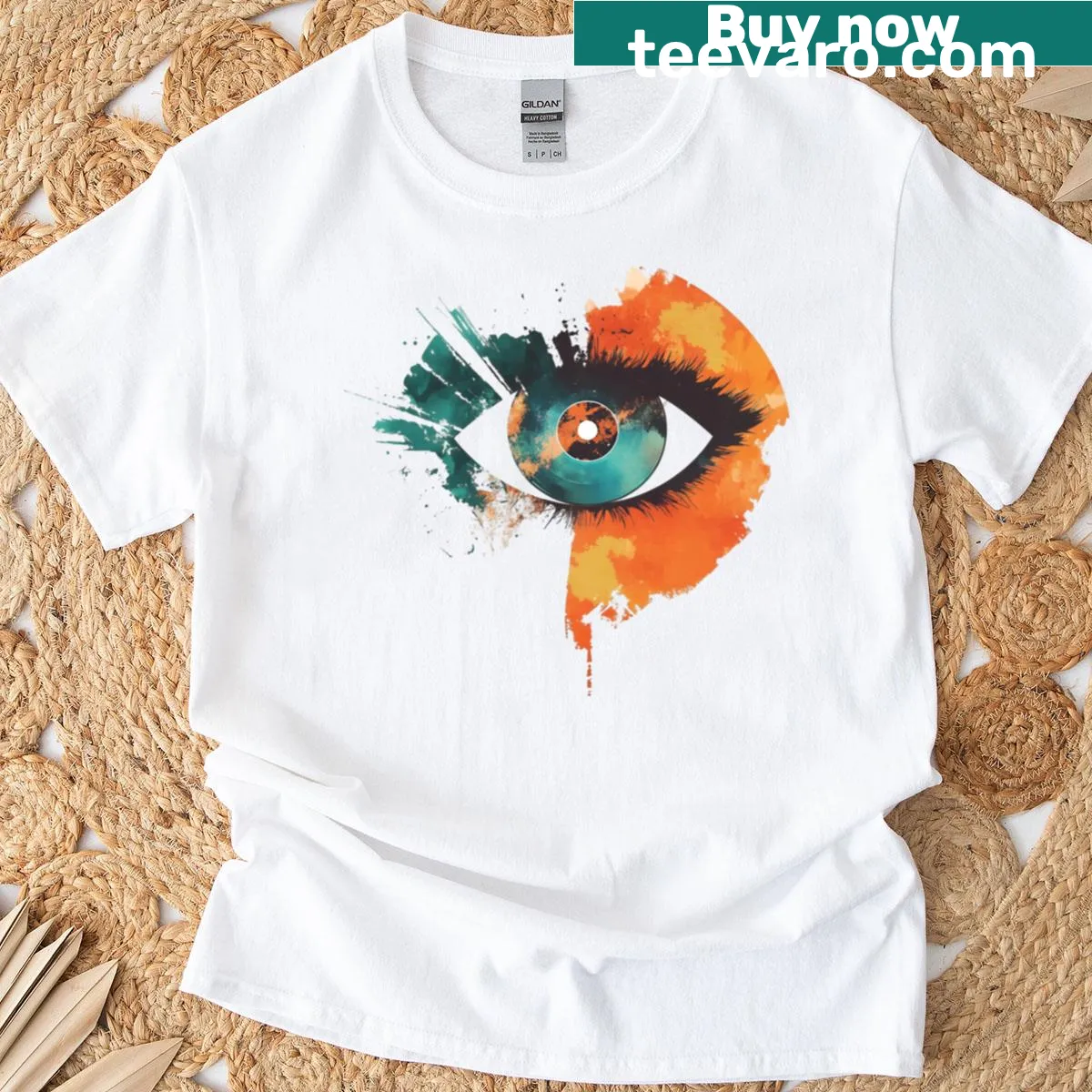Silhouette of an eye formed from a vinyl record on a T-shirt — on a men's t-shirt