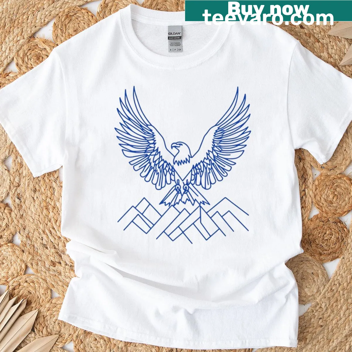 Minimalist line drawing of an eagle forming a paperclip on t-shirt. — on a men's t-shirt