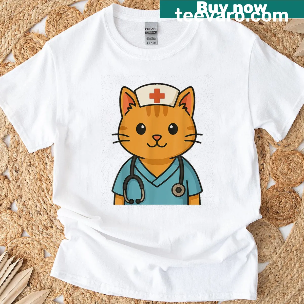 Funny cat nurse graphic design on t-shirt for animal lovers. — on a men's t-shirt