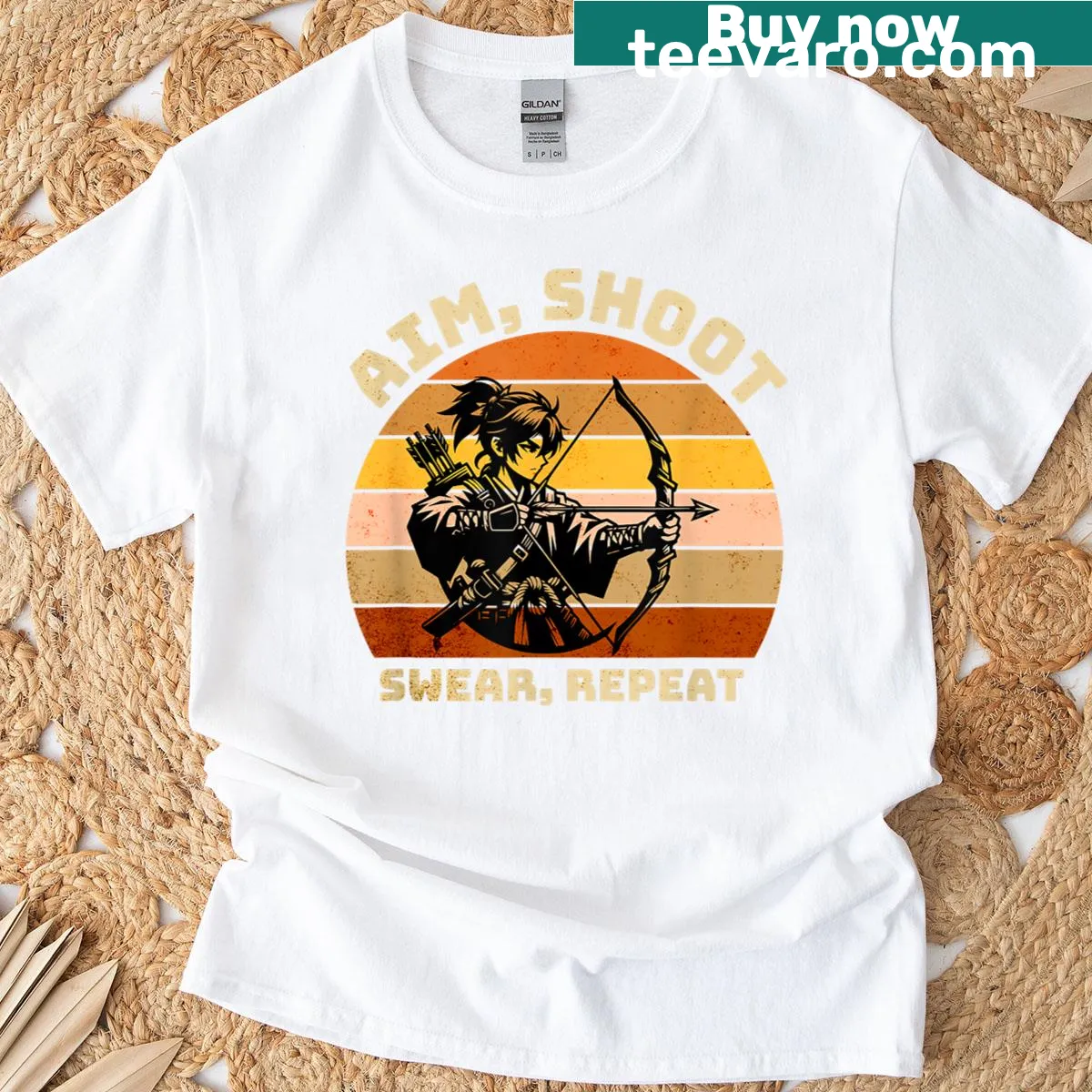 Vintage-style t-shirt with humorous archery slogan — on a men's t-shirt