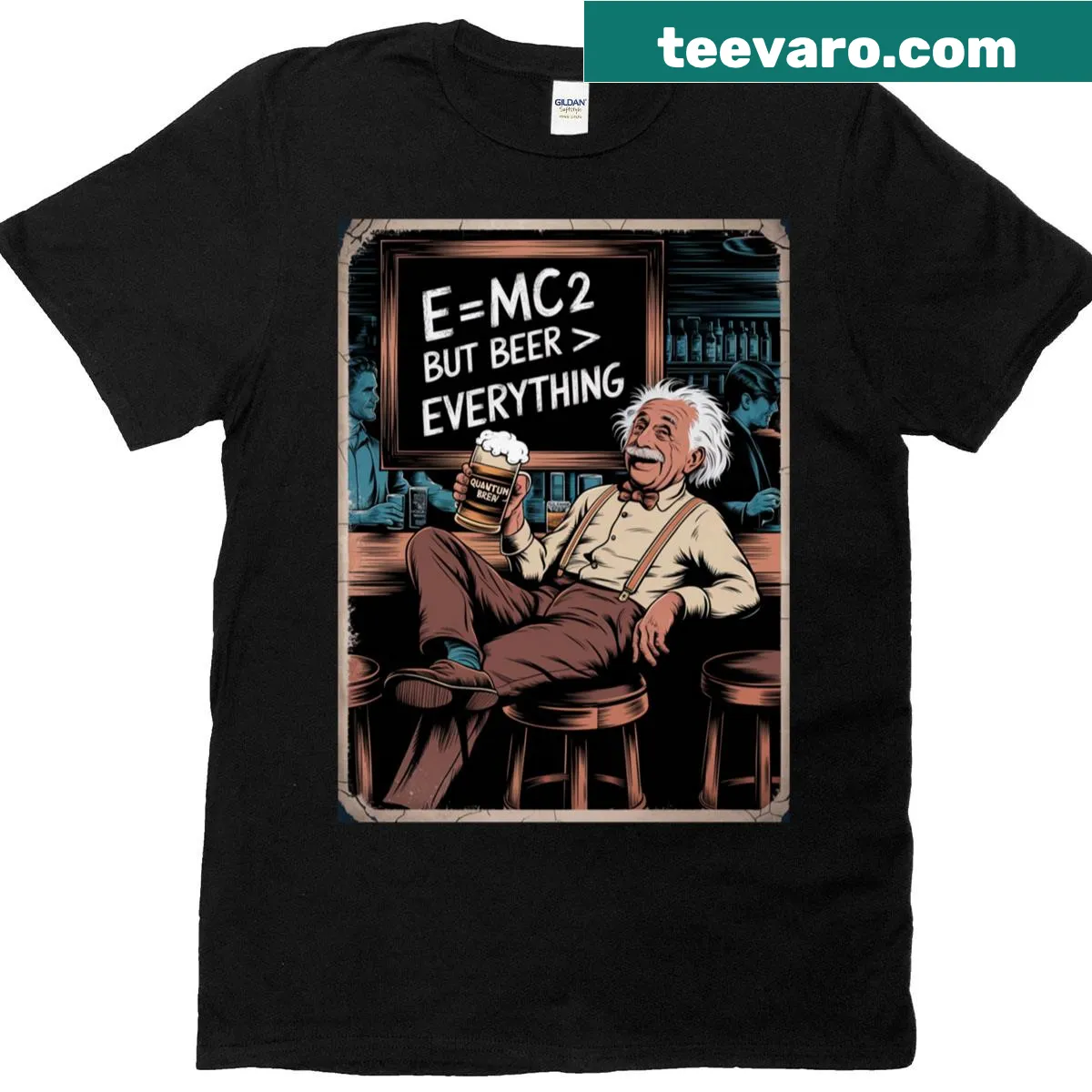 T-shirt featuring a graphic of Albert Einstein — on a men's t-shirt