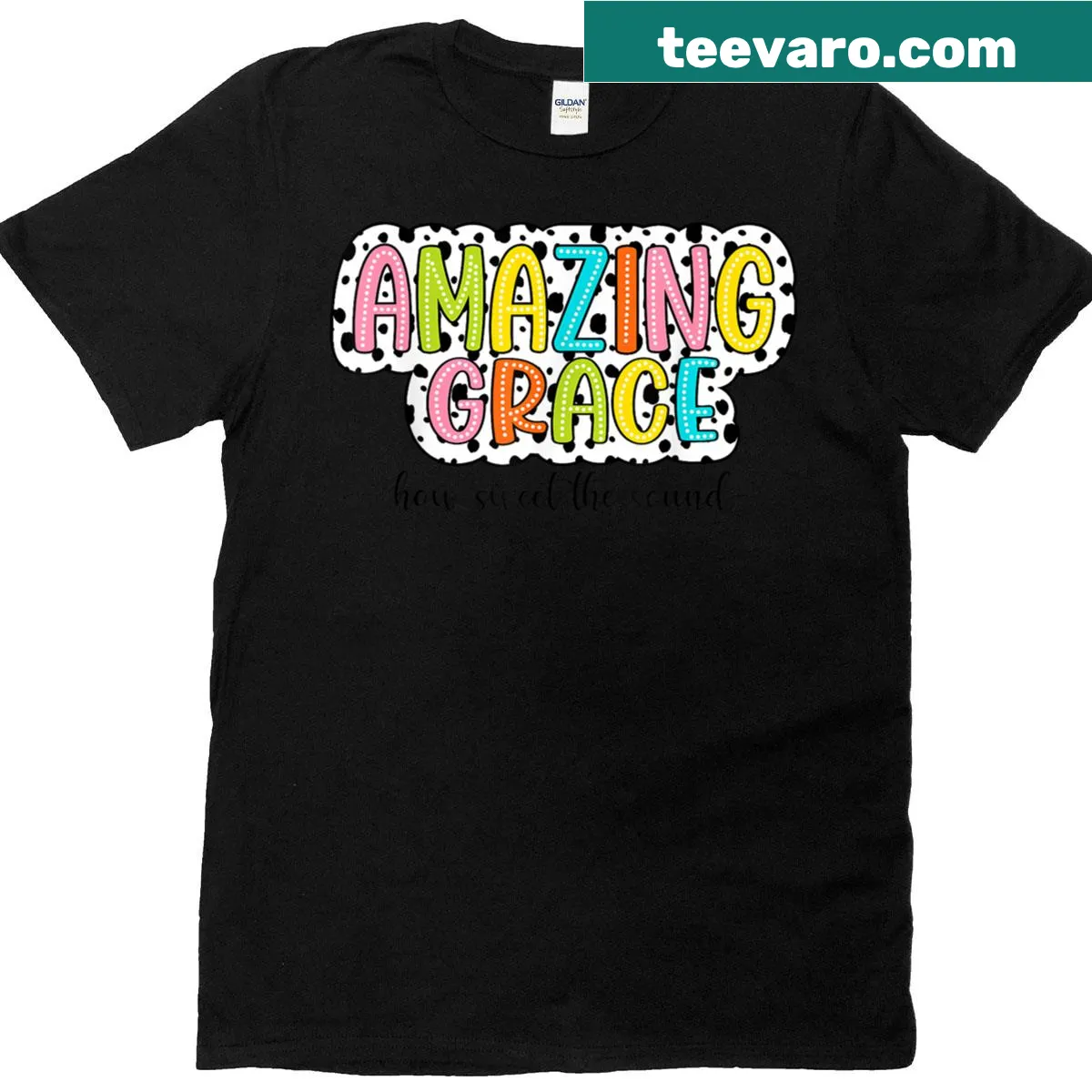 Inspirational typography Christian T-shirt with 'Amazing Grace, How Sweet The Sound'. — on a men's t-shirt