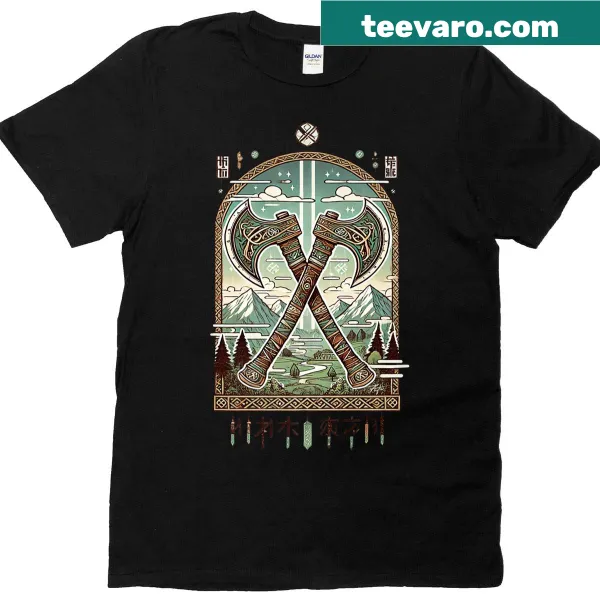 Anime Viking axe graphic tee with vaporwave aesthetic design.