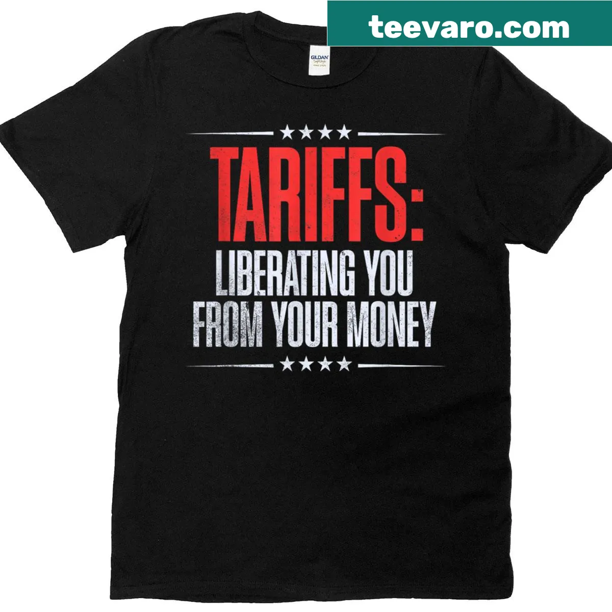 Bold Anti Tariff T-shirt with impactful typography — on a men's t-shirt