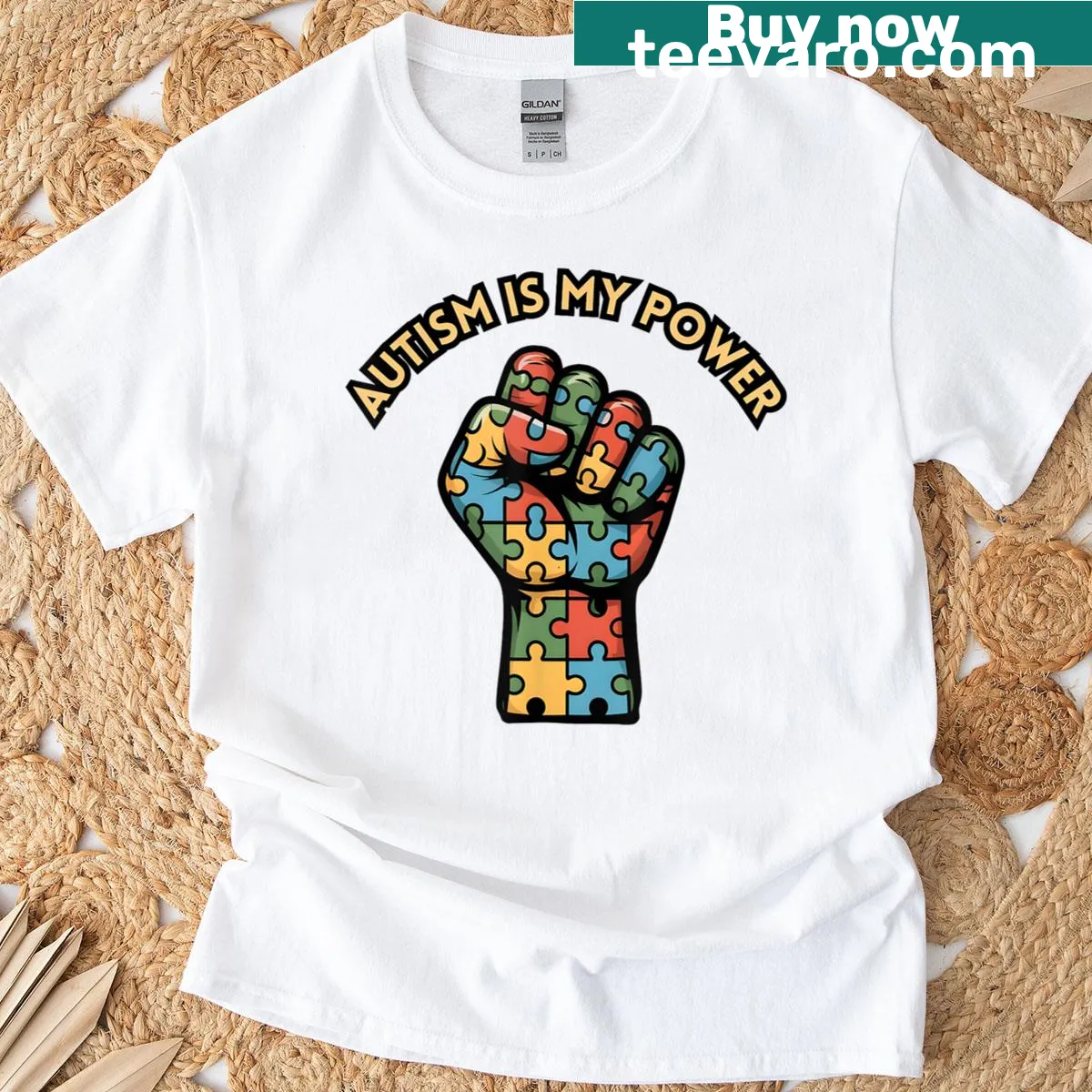 T-shirt showcasing a periodic table design for autism awareness — on a men's t-shirt