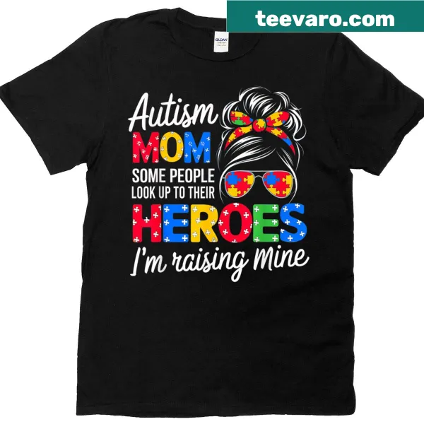 Cute autism mom t-shirt with messy bun graphic