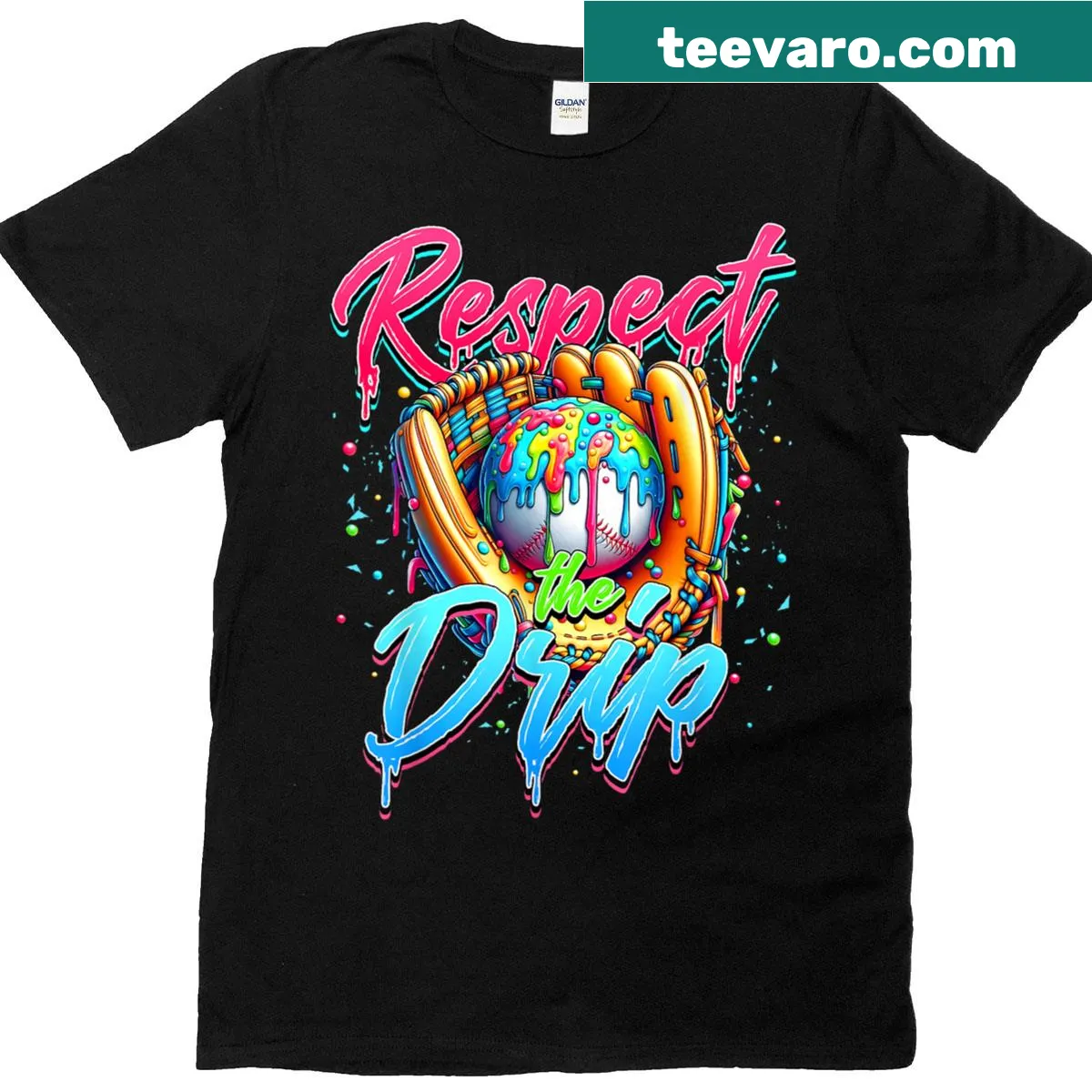 Youth t-shirt with a dripping ice cream cone over a baseball — on a men's t-shirt
