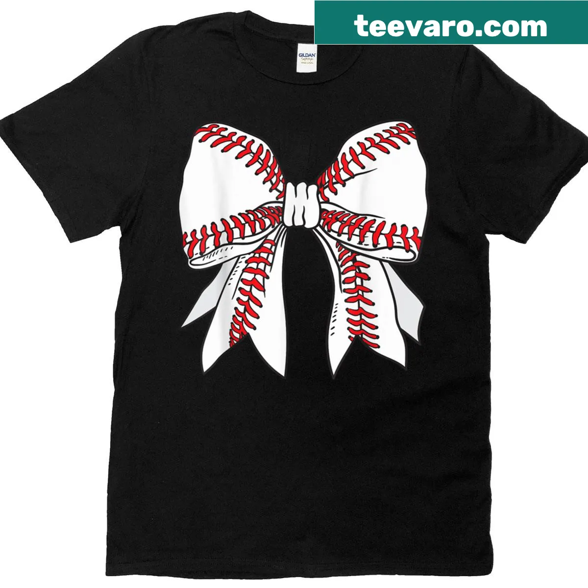 T-shirt for Baseball Moms with a bow and Baseball Mama text — on a men's t-shirt