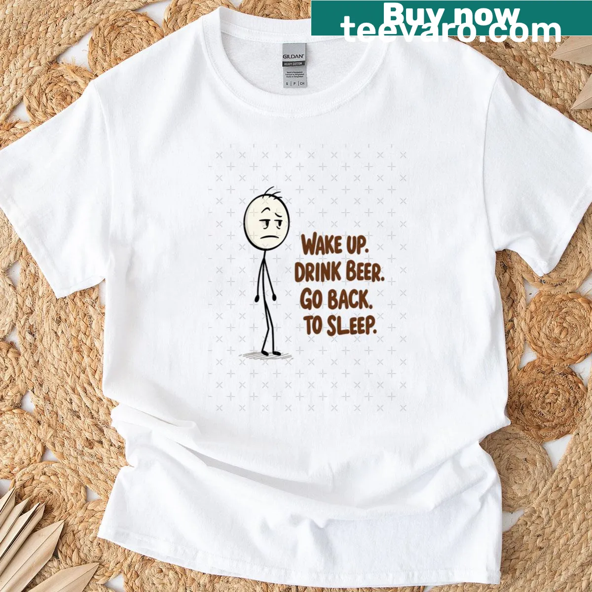 Humorous stick figure beer design T-shirt — on a men's t-shirt
