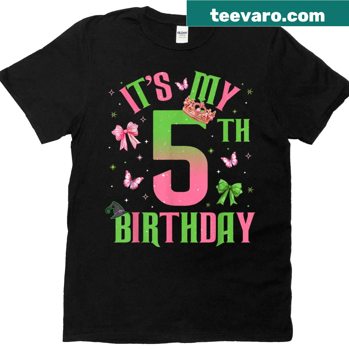 Fun birthday shirt for 5th birthday girl with witch theme — on a men's t-shirt