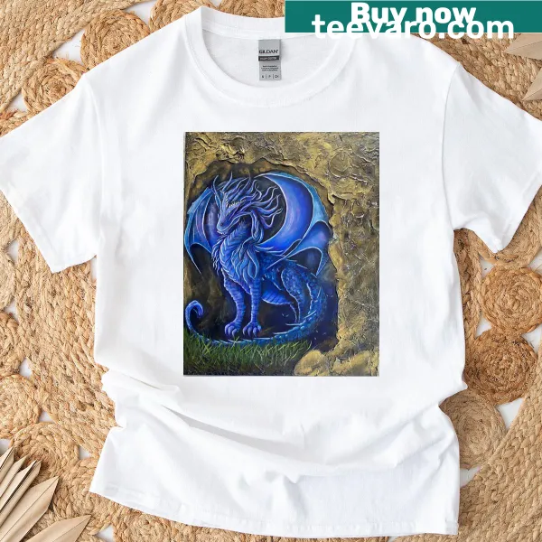 Blue dragon design guarding a cave with golden elements