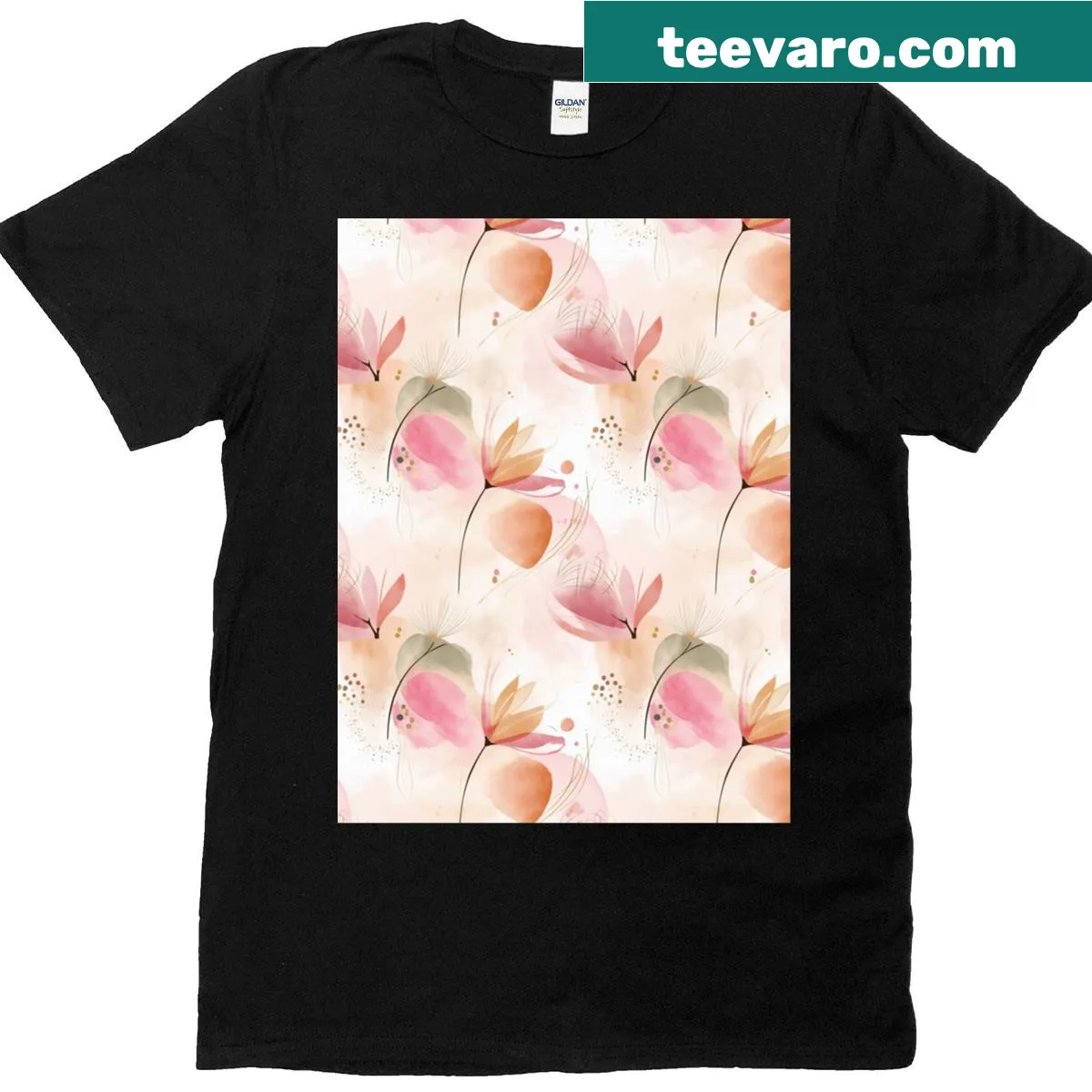 Watercolor T-shirt featuring a garden design with petals — on a men's t-shirt