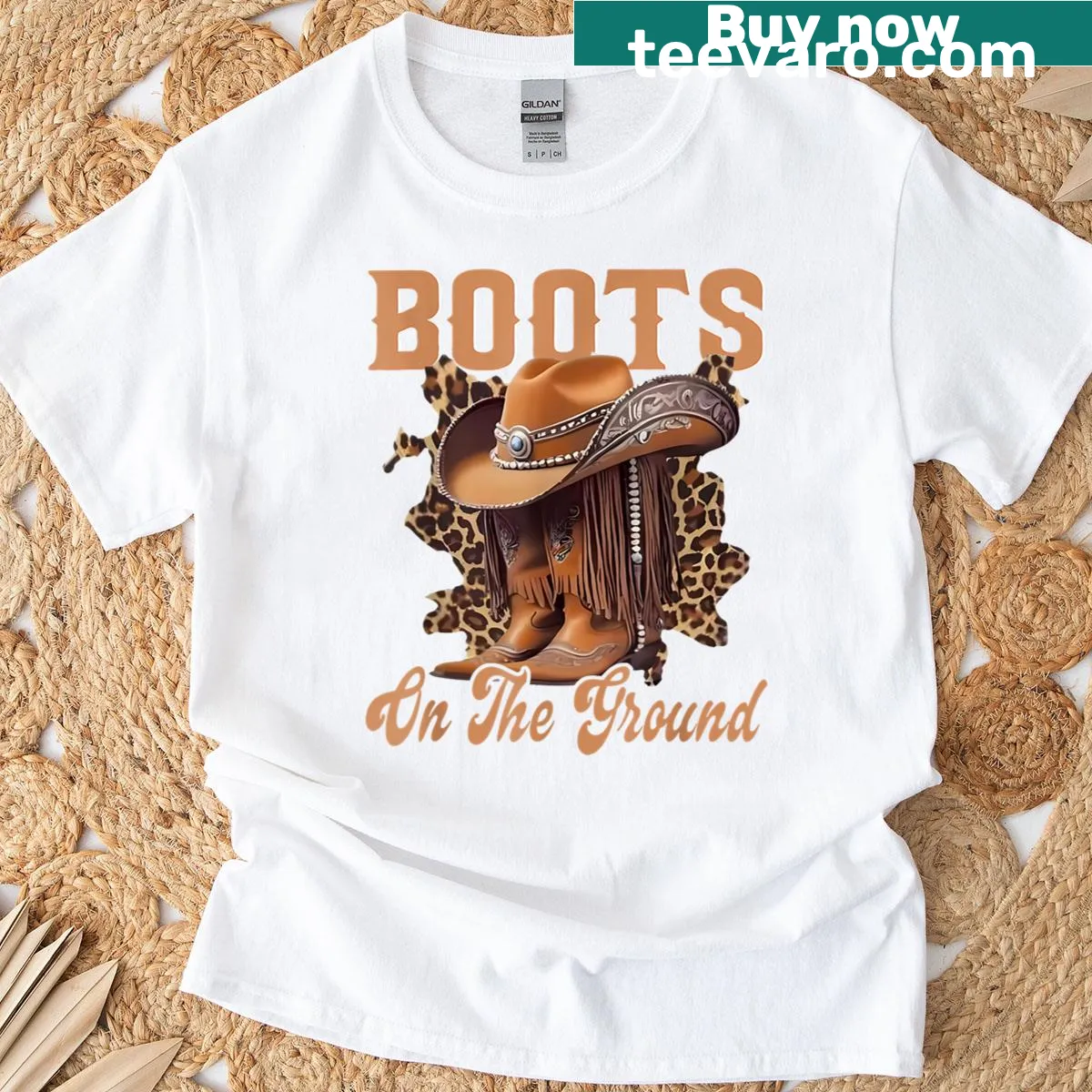 Illustration of a cowboy boot graphic on a women's T-shirt — on a men's t-shirt