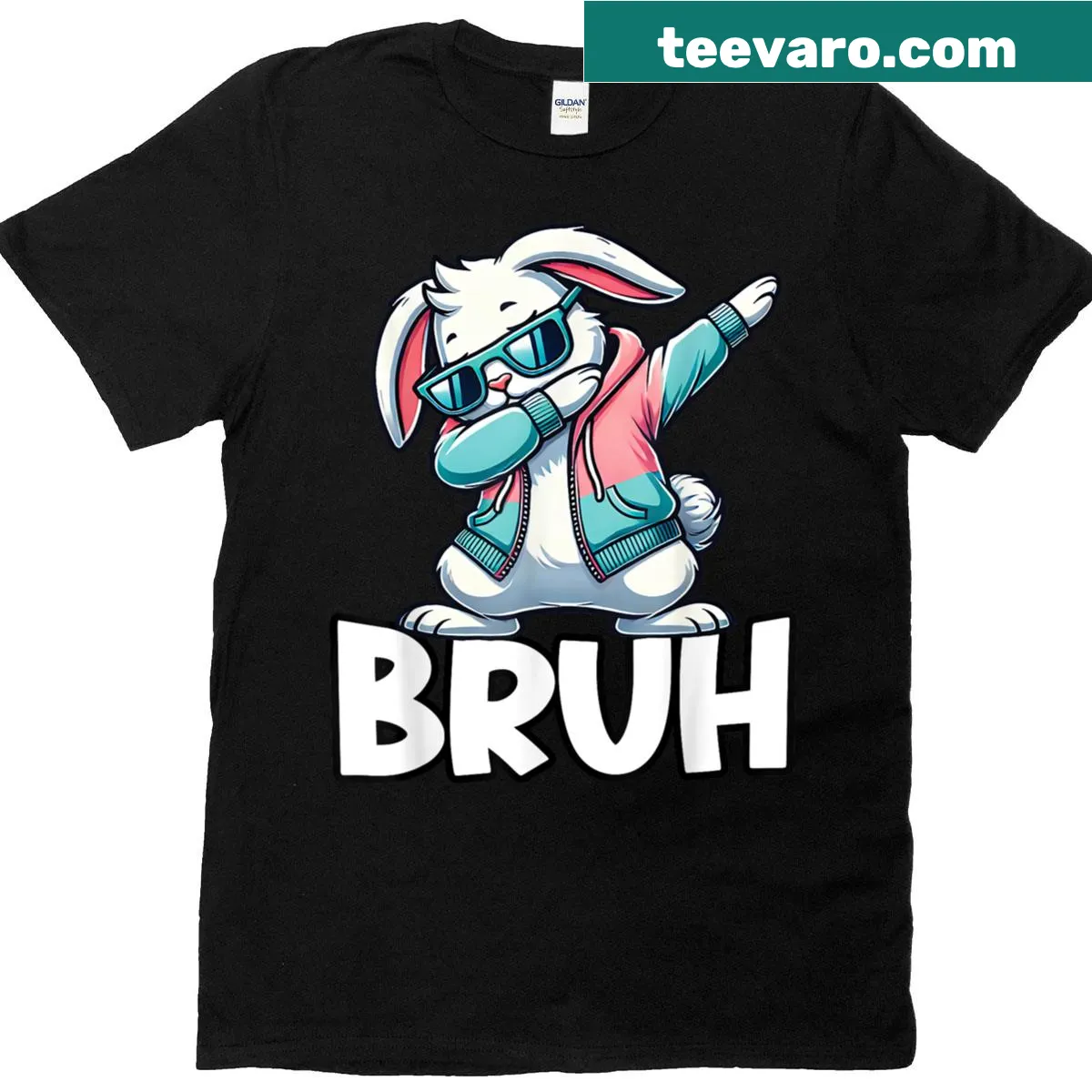 Easter t-shirt featuring a cartoon bunny dabbing — on a men's t-shirt