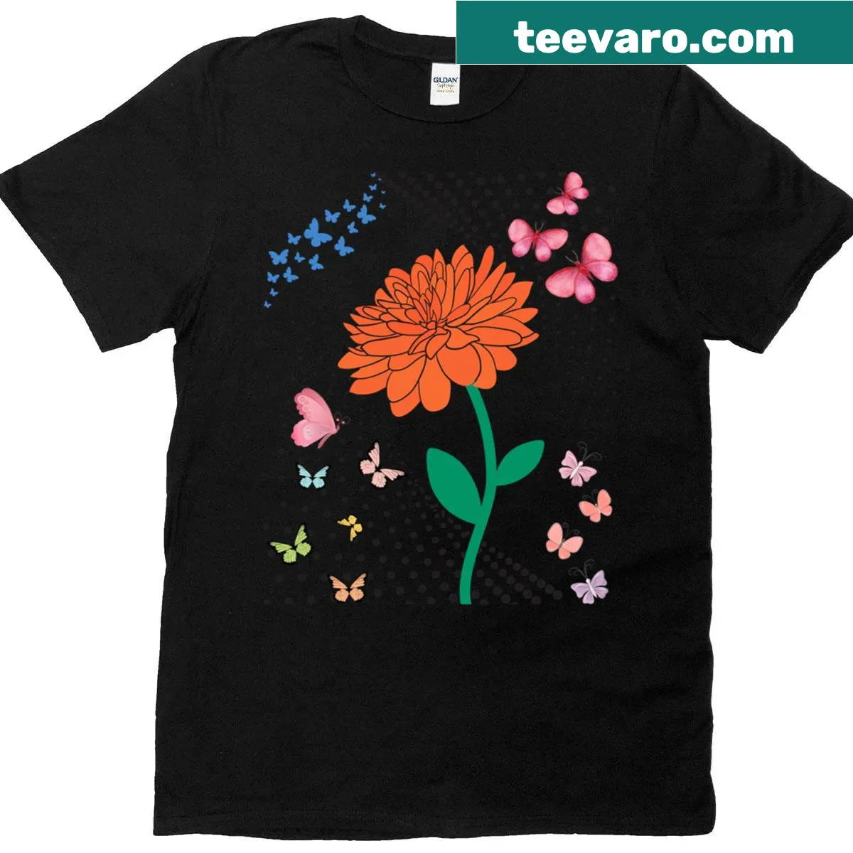 Butterfly garden design t-shirt with blooming flowers and butterflies — on a men's t-shirt
