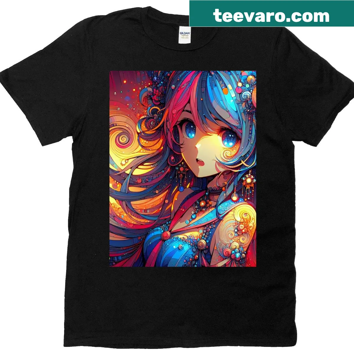 Celestial whirlwind graphic T-shirt with cosmic illustrations — on a men's t-shirt