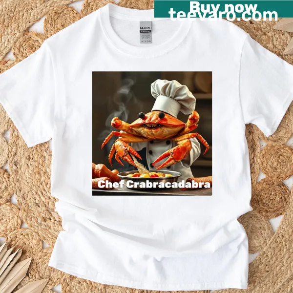 Humorous T-shirt featuring Chef Crabracadabra meme design