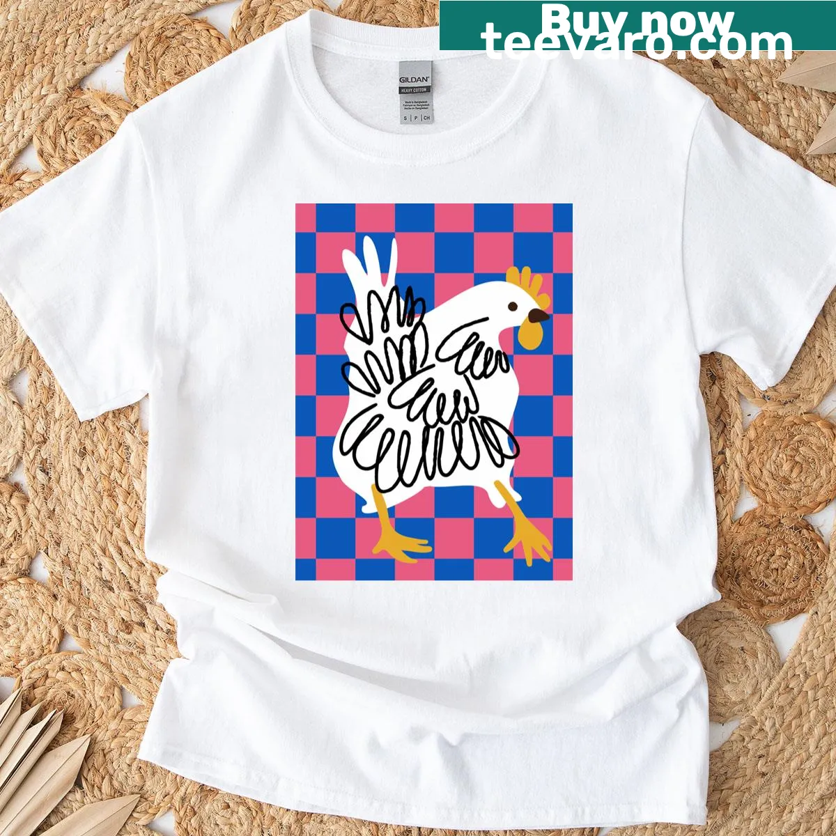 Simple chicken graphic on a casual t-shirt — on a men's t-shirt