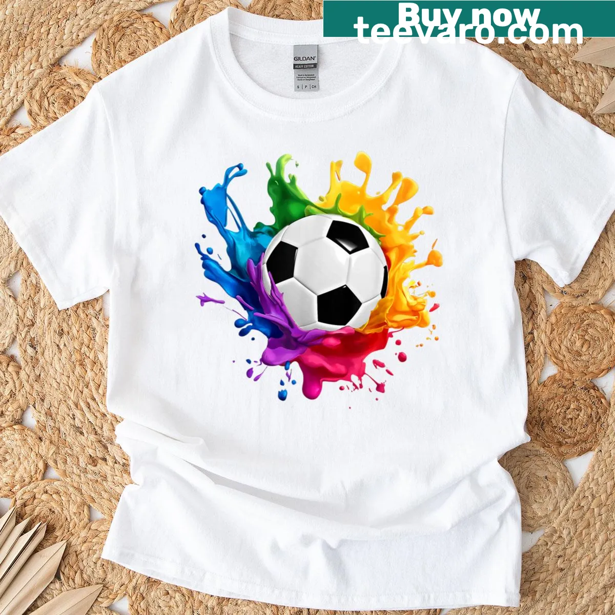 Soccer ball design on T-shirt, lively and sporty — on a men's t-shirt