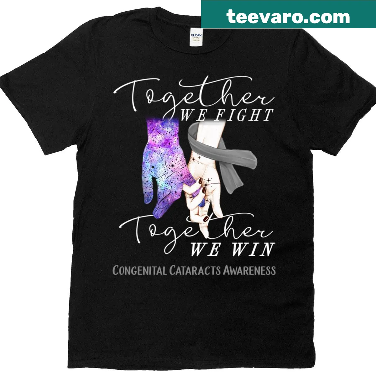 Awareness t-shirt for congenital cataracts with motivational text — on a men's t-shirt