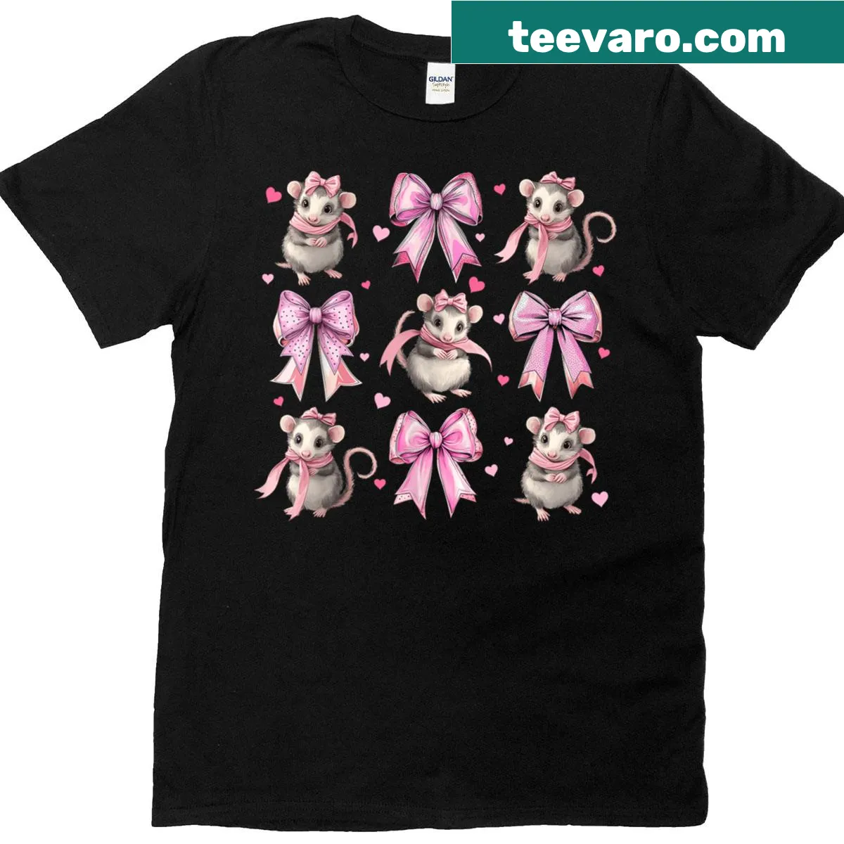Cute opossum wearing a bow graphic on a T-shirt for pet moms — on a men's t-shirt