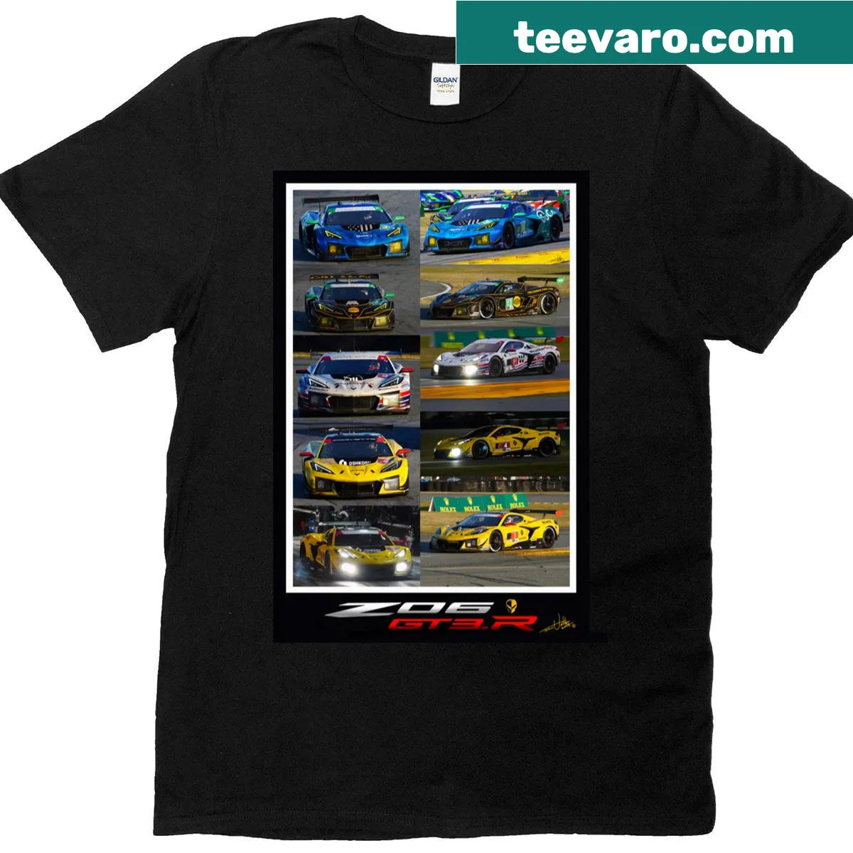 Corvette Z06 GT3 R emblem graphic t-shirt for car enthusiasts. — on a men's t-shirt